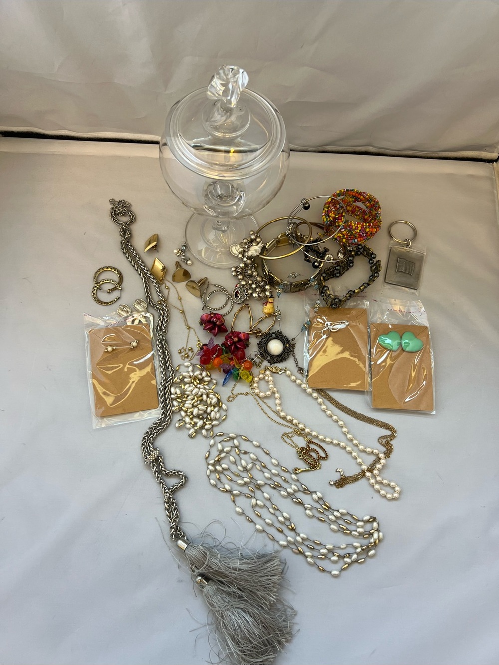 Mystery Jewelry in Elegant Clear Glass Candy Jar with Lid